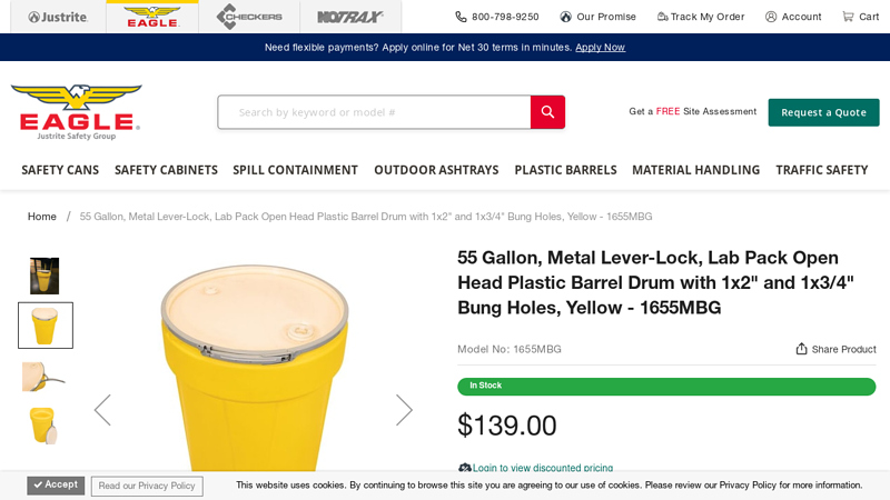 Yellow 55 Gal Poly Drum Metal Lever-Lock