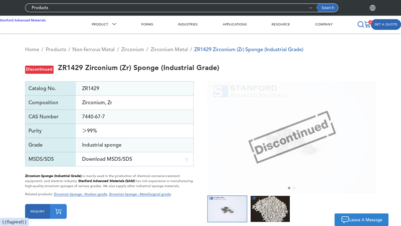 Zirconium Sponge (Industrial Grade) Supplier
